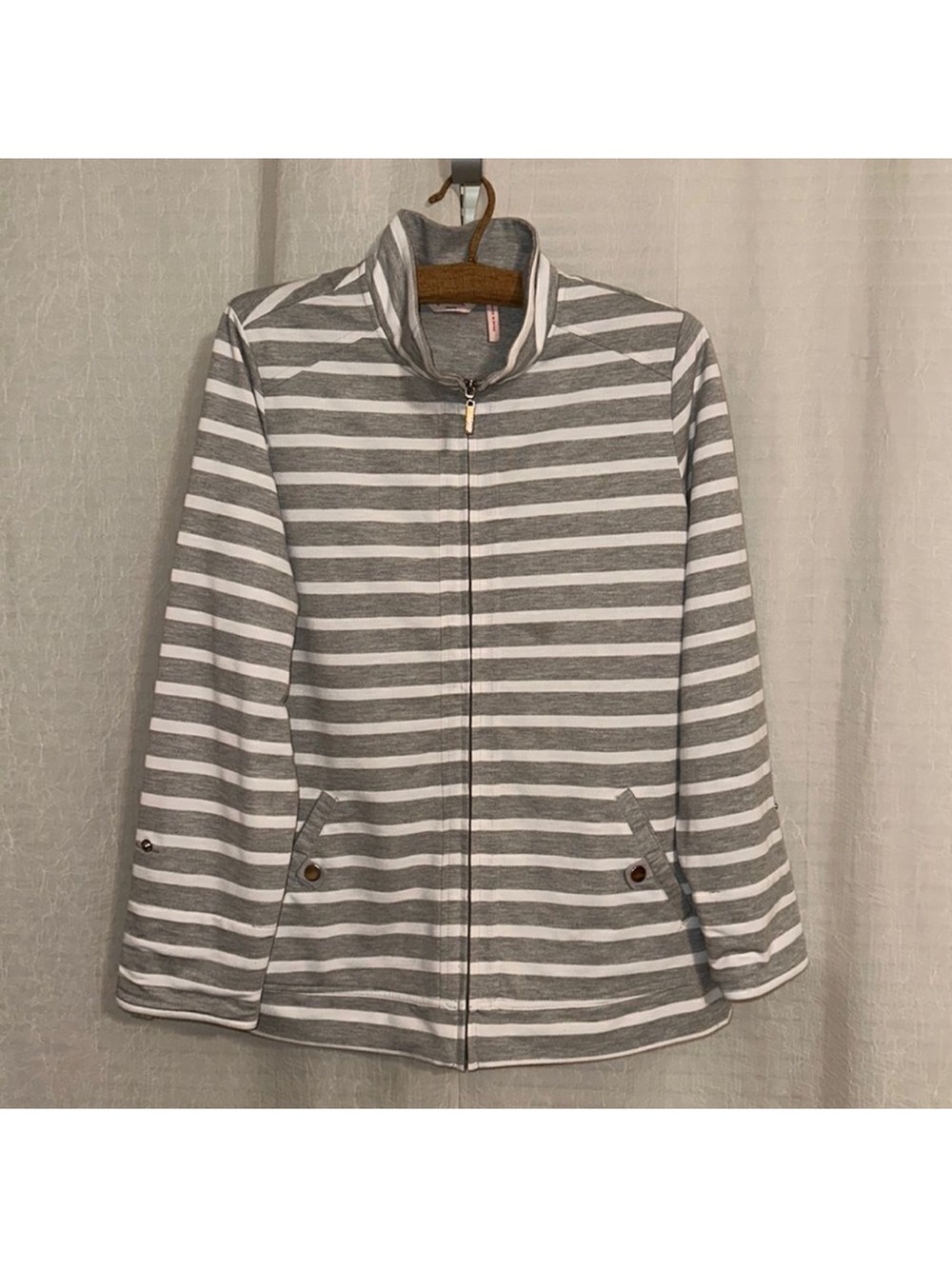 Millers 12 Heather Gray White Striped Mock Neck Full Zip Sweatshirt Jacket